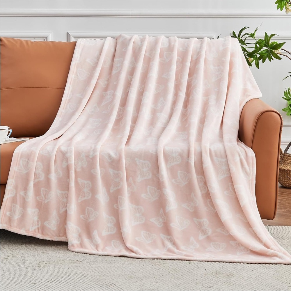 Twin fleece Pink Butterfly Blanket